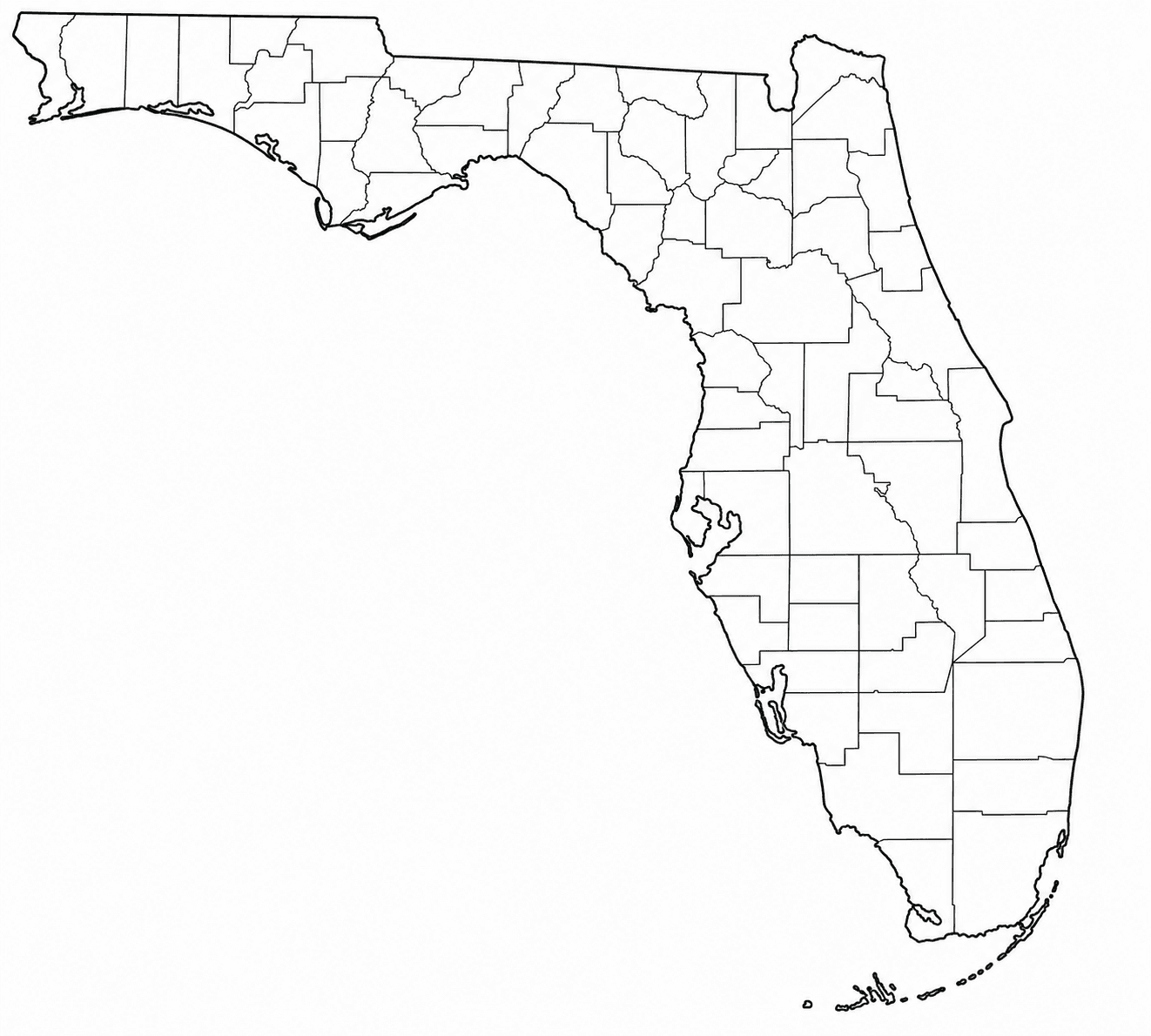 Florida county outline map